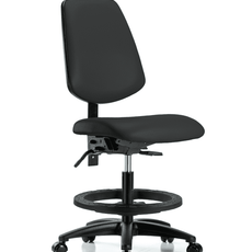 Vinyl Chair - Medium Bench Height with Medium Back, Seat Tilt, Black Foot Ring, & Casters in Black Trailblazer Vinyl - VMBCH-MB-RG-T1-A0-BF-RC-8540