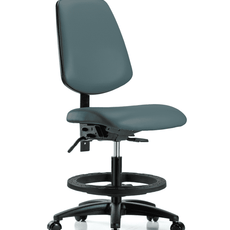 Vinyl Chair - Medium Bench Height with Medium Back, Seat Tilt, Black Foot Ring, & Casters in Colonial Blue Trailblazer Vinyl - VMBCH-MB-RG-T1-A0-BF-RC-8546