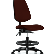 Vinyl Chair - Medium Bench Height with Medium Back, Seat Tilt, Black Foot Ring, & Casters in Burgundy Trailblazer Vinyl - VMBCH-MB-RG-T1-A0-BF-RC-8569