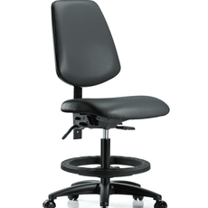 Vinyl Chair - Medium Bench Height with Medium Back, Seat Tilt, Black Foot Ring, & Casters in Carbon Supernova Vinyl - VMBCH-MB-RG-T1-A0-BF-RC-8823