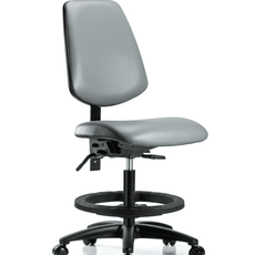 Vinyl Chair - Medium Bench Height with Medium Back, Seat Tilt, Black Foot Ring, & Casters in Sterling Supernova Vinyl - VMBCH-MB-RG-T1-A0-BF-RC-8840
