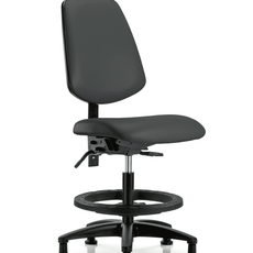 Vinyl Chair - Medium Bench Height with Medium Back, Seat Tilt, Black Foot Ring, & Stationary Glides in Charcoal Trailblazer Vinyl - VMBCH-MB-RG-T1-A0-BF-RG-8605