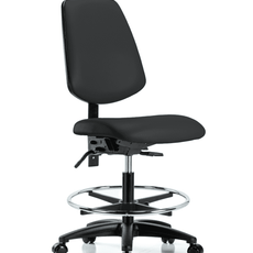 Vinyl Chair - Medium Bench Height with Medium Back, Seat Tilt, Chrome Foot Ring, & Casters in Black Trailblazer Vinyl - VMBCH-MB-RG-T1-A0-CF-RC-8540