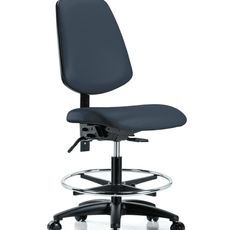 Vinyl Chair - Medium Bench Height with Medium Back, Seat Tilt, Chrome Foot Ring, & Casters in Imperial Blue Trailblazer Vinyl - VMBCH-MB-RG-T1-A0-CF-RC-8582