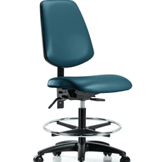 Vinyl Chair - Medium Bench Height with Medium Back, Seat Tilt, Chrome Foot Ring, & Casters in Marine Blue Supernova Vinyl - VMBCH-MB-RG-T1-A0-CF-RC-8801