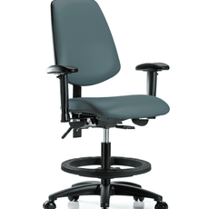 Vinyl Chair - Medium Bench Height with Medium Back, Seat Tilt, Adjustable Arms, Black Foot Ring, & Casters in Colonial Blue Trailblazer Vinyl - VMBCH-MB-RG-T1-A1-BF-RC-8546