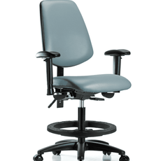 Vinyl Chair - Medium Bench Height with Medium Back, Seat Tilt, Adjustable Arms, Black Foot Ring, & Casters in Storm Supernova Vinyl - VMBCH-MB-RG-T1-A1-BF-RC-8822