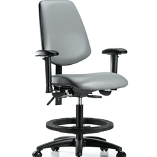 Vinyl Chair - Medium Bench Height with Medium Back, Seat Tilt, Adjustable Arms, Black Foot Ring, & Casters in Sterling Supernova Vinyl - VMBCH-MB-RG-T1-A1-BF-RC-8840