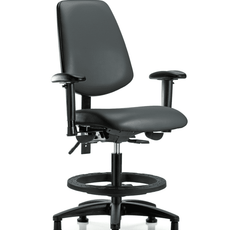 Vinyl Chair - Medium Bench Height with Medium Back, Seat Tilt, Adjustable Arms, Black Foot Ring, & Stationary Glides in Carbon Supernova Vinyl - VMBCH-MB-RG-T1-A1-BF-RG-8823
