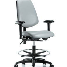 Vinyl Chair - Medium Bench Height with Medium Back, Seat Tilt, Adjustable Arms, Chrome Foot Ring, & Casters in Dove Trailblazer Vinyl - VMBCH-MB-RG-T1-A1-CF-RC-8567