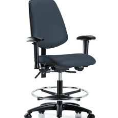 Vinyl Chair - Medium Bench Height with Medium Back, Seat Tilt, Adjustable Arms, Chrome Foot Ring, & Casters in Imperial Blue Trailblazer Vinyl - VMBCH-MB-RG-T1-A1-CF-RC-8582
