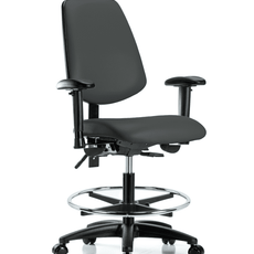Vinyl Chair - Medium Bench Height with Medium Back, Seat Tilt, Adjustable Arms, Chrome Foot Ring, & Casters in Charcoal Trailblazer Vinyl - VMBCH-MB-RG-T1-A1-CF-RC-8605