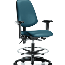 Vinyl Chair - Medium Bench Height with Medium Back, Seat Tilt, Adjustable Arms, Chrome Foot Ring, & Casters in Marine Blue Supernova Vinyl - VMBCH-MB-RG-T1-A1-CF-RC-8801