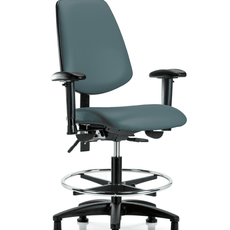 Vinyl Chair - Medium Bench Height with Medium Back, Seat Tilt, Adjustable Arms, Chrome Foot Ring, & Stationary Glides in Colonial Blue Trailblazer Vinyl - VMBCH-MB-RG-T1-A1-CF-RG-8546