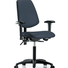 Vinyl Chair - Medium Bench Height with Medium Back, Seat Tilt, Adjustable Arms, & Casters in Imperial Blue Trailblazer Vinyl - VMBCH-MB-RG-T1-A1-NF-RC-8582