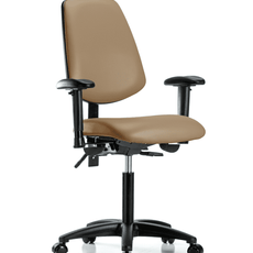Vinyl Chair - Medium Bench Height with Medium Back, Seat Tilt, Adjustable Arms, & Casters in Taupe Trailblazer Vinyl - VMBCH-MB-RG-T1-A1-NF-RC-8584