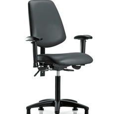 Vinyl Chair - Medium Bench Height with Medium Back, Seat Tilt, Adjustable Arms, & Stationary Glides in Carbon Supernova Vinyl - VMBCH-MB-RG-T1-A1-NF-RG-8823