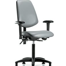 Vinyl Chair - Medium Bench Height with Medium Back, Seat Tilt, Adjustable Arms, & Stationary Glides in Sterling Supernova Vinyl - VMBCH-MB-RG-T1-A1-NF-RG-8840