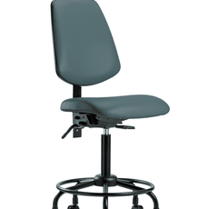 Vinyl Chair - Medium Bench Height with Round Tube Base, Medium Back, & Casters in Colonial Blue Trailblazer Vinyl - VMBCH-MB-RT-T0-A0-RC-8546