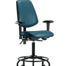Vinyl Chair - Medium Bench Height with Round Tube Base, Medium Back, Adjustable Arms, & Casters in Marine Blue Supernova Vinyl - VMBCH-MB-RT-T0-A1-RC-8801