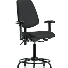 Vinyl Chair - Medium Bench Height with Round Tube Base, Medium Back, Adjustable Arms, & Stationary Glides in Black Trailblazer Vinyl - VMBCH-MB-RT-T0-A1-RG-8540