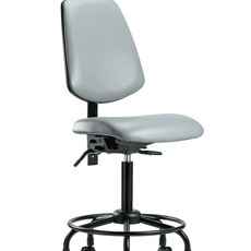 Vinyl Chair - Medium Bench Height with Round Tube Base, Medium Back, Seat Tilt, & Casters in Dove Trailblazer Vinyl - VMBCH-MB-RT-T1-A0-RC-8567