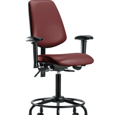 Vinyl Chair - Medium Bench Height with Round Tube Base, Medium Back, Seat Tilt, Adjustable Arms, & Casters in Borscht Supernova Vinyl - VMBCH-MB-RT-T1-A1-RC-8815