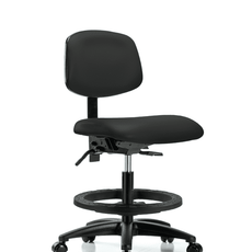 Vinyl Chair - Medium Bench Height with Black Foot Ring & Casters in Black Trailblazer Vinyl - VMBCH-RG-T0-A0-BF-RC-8540