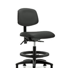 Vinyl Chair - Medium Bench Height with Black Foot Ring & Stationary Glides in Charcoal Trailblazer Vinyl - VMBCH-RG-T0-A0-BF-RG-8605
