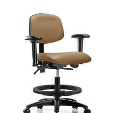 Vinyl Chair - Medium Bench Height with Adjustable Arms, Black Foot Ring, & Casters in Taupe Trailblazer Vinyl - VMBCH-RG-T0-A1-BF-RC-8584