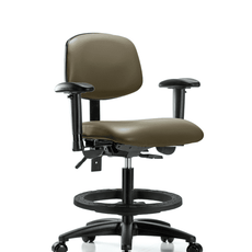 Vinyl Chair - Medium Bench Height with Adjustable Arms, Black Foot Ring, & Casters in Taupe Supernova Vinyl - VMBCH-RG-T0-A1-BF-RC-8809