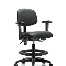 Vinyl Chair - Medium Bench Height with Adjustable Arms, Black Foot Ring, & Casters in Carbon Supernova Vinyl - VMBCH-RG-T0-A1-BF-RC-8823