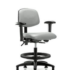 Vinyl Chair - Medium Bench Height with Adjustable Arms, Black Foot Ring, & Stationary Glides in Dove Trailblazer Vinyl - VMBCH-RG-T0-A1-BF-RG-8567