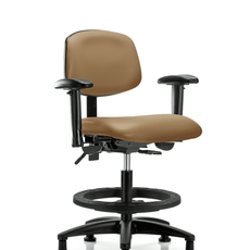 Vinyl Chair - Medium Bench Height with Adjustable Arms, Black Foot Ring, & Stationary Glides in Taupe Trailblazer Vinyl - VMBCH-RG-T0-A1-BF-RG-8584