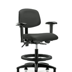 Vinyl Chair - Medium Bench Height with Adjustable Arms, Black Foot Ring, & Stationary Glides in Charcoal Trailblazer Vinyl - VMBCH-RG-T0-A1-BF-RG-8605