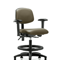 Vinyl Chair - Medium Bench Height with Adjustable Arms, Black Foot Ring, & Stationary Glides in Taupe Supernova Vinyl - VMBCH-RG-T0-A1-BF-RG-8809