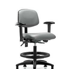 Vinyl Chair - Medium Bench Height with Adjustable Arms, Black Foot Ring, & Stationary Glides in Sterling Supernova Vinyl - VMBCH-RG-T0-A1-BF-RG-8840