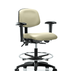 Vinyl Chair - Medium Bench Height with Adjustable Arms, Chrome Foot Ring, & Casters in Adobe White Trailblazer Vinyl - VMBCH-RG-T0-A1-CF-RC-8501