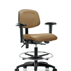 Vinyl Chair - Medium Bench Height with Adjustable Arms, Chrome Foot Ring, & Casters in Taupe Trailblazer Vinyl - VMBCH-RG-T0-A1-CF-RC-8584