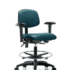 Vinyl Chair - Medium Bench Height with Adjustable Arms, Chrome Foot Ring, & Casters in Marine Blue Supernova Vinyl - VMBCH-RG-T0-A1-CF-RC-8801