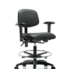 Vinyl Chair - Medium Bench Height with Adjustable Arms, Chrome Foot Ring, & Casters in Carbon Supernova Vinyl - VMBCH-RG-T0-A1-CF-RC-8823