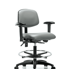 Vinyl Chair - Medium Bench Height with Adjustable Arms, Chrome Foot Ring, & Casters in Sterling Supernova Vinyl - VMBCH-RG-T0-A1-CF-RC-8840