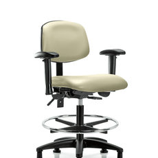Vinyl Chair - Medium Bench Height with Adjustable Arms, Chrome Foot Ring, & Stationary Glides in Adobe White Trailblazer Vinyl - VMBCH-RG-T0-A1-CF-RG-8501