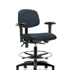 Vinyl Chair - Medium Bench Height with Adjustable Arms, Chrome Foot Ring, & Stationary Glides in Imperial Blue Trailblazer Vinyl - VMBCH-RG-T0-A1-CF-RG-8582