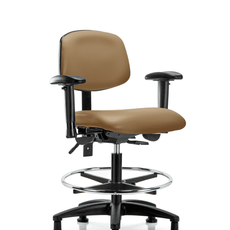Vinyl Chair - Medium Bench Height with Adjustable Arms, Chrome Foot Ring, & Stationary Glides in Taupe Trailblazer Vinyl - VMBCH-RG-T0-A1-CF-RG-8584