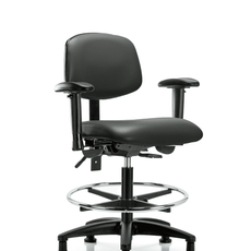 Vinyl Chair - Medium Bench Height with Adjustable Arms, Chrome Foot Ring, & Stationary Glides in Carbon Supernova Vinyl - VMBCH-RG-T0-A1-CF-RG-8823