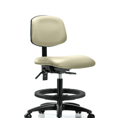 Vinyl Chair - Medium Bench Height with Seat Tilt, Black Foot Ring, & Casters in Adobe White Trailblazer Vinyl - VMBCH-RG-T1-A0-BF-RC-8501