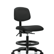 Vinyl Chair - Medium Bench Height with Seat Tilt, Black Foot Ring, & Casters in Black Trailblazer Vinyl - VMBCH-RG-T1-A0-BF-RC-8540