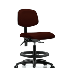 Vinyl Chair - Medium Bench Height with Seat Tilt, Black Foot Ring, & Casters in Burgundy Trailblazer Vinyl - VMBCH-RG-T1-A0-BF-RC-8569