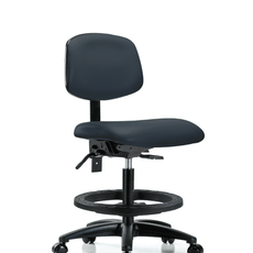 Vinyl Chair - Medium Bench Height with Seat Tilt, Black Foot Ring, & Casters in Imperial Blue Trailblazer Vinyl - VMBCH-RG-T1-A0-BF-RC-8582